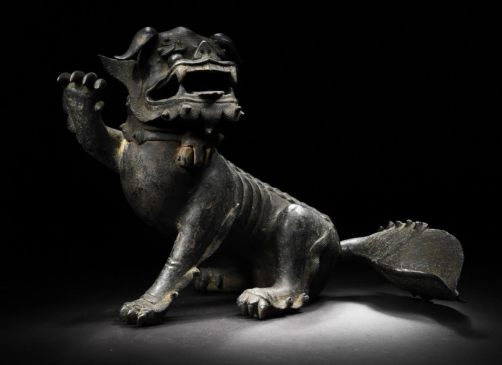 Chinese Bronze Beast Censer, Ming: A Chinese bronze guardian lion censer dating from the Ming dynasty. Dimensions are: 11 inches tall X 15 inches wide, 27.9 cm tall X 38.1 cm wide. All measurements are approximate. Condition: Overall g
