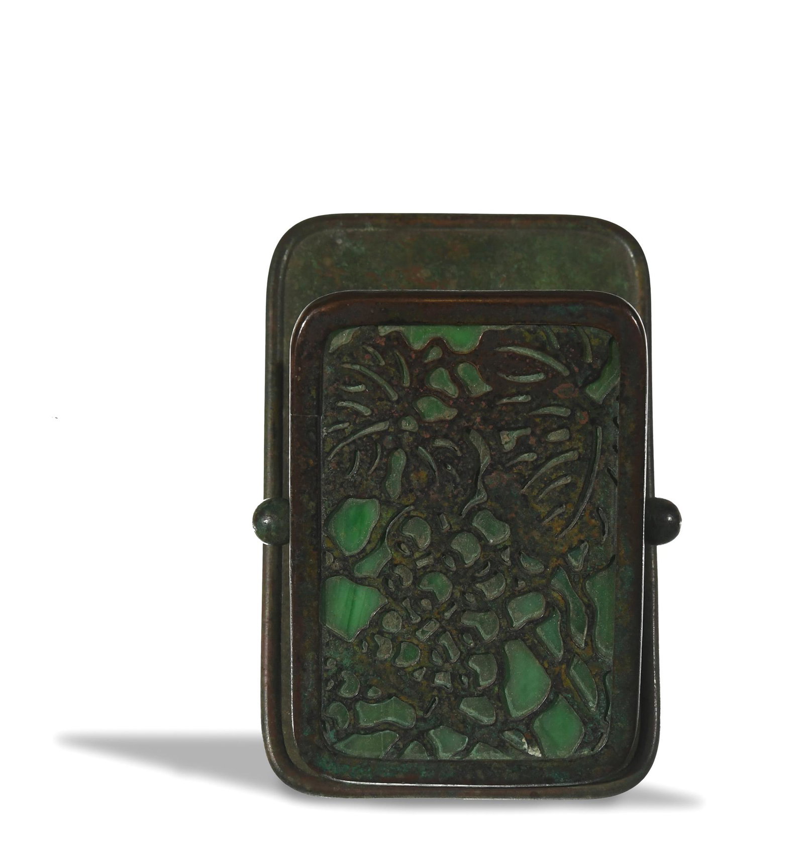 Tiffany Studios, Bronze and Glass Paper Clip: Tiffany Studios (American, founded 1837) bronze and glass, pattern no. 971. A large paper clip marked 'Tiffany Studios,' the pattern number, and 'New York' on the back. Dimensions: 3 3/4 inches tall X