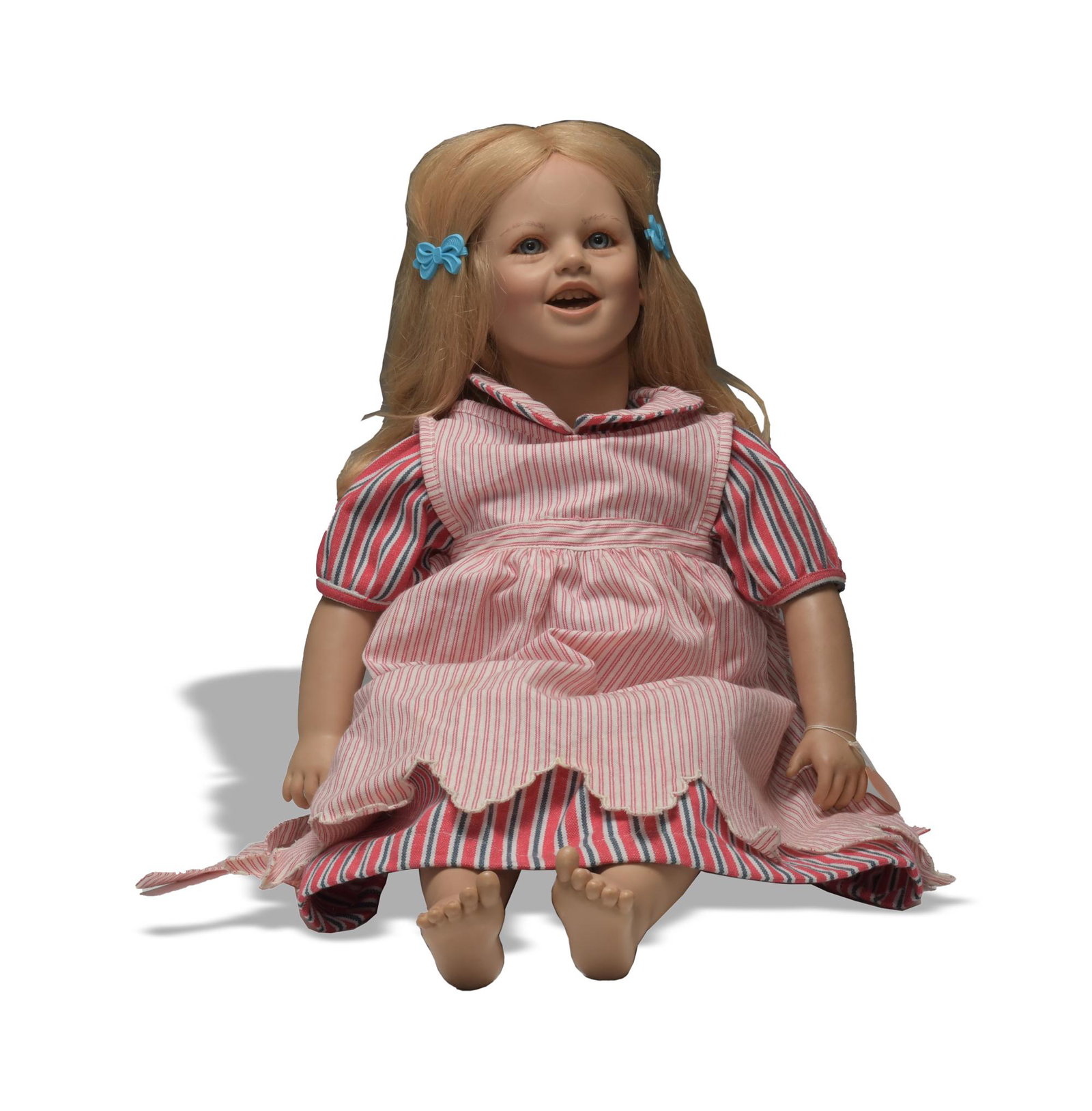 Annette Himstedt, Lisa Doll in Original Box: Annette Himstedt (German, b. 1948) mixed materials, number 3420. A Lisa doll, comes with troca pearl buttons. It is hand signed by Annette in marker on the back with additional markings on the neck an