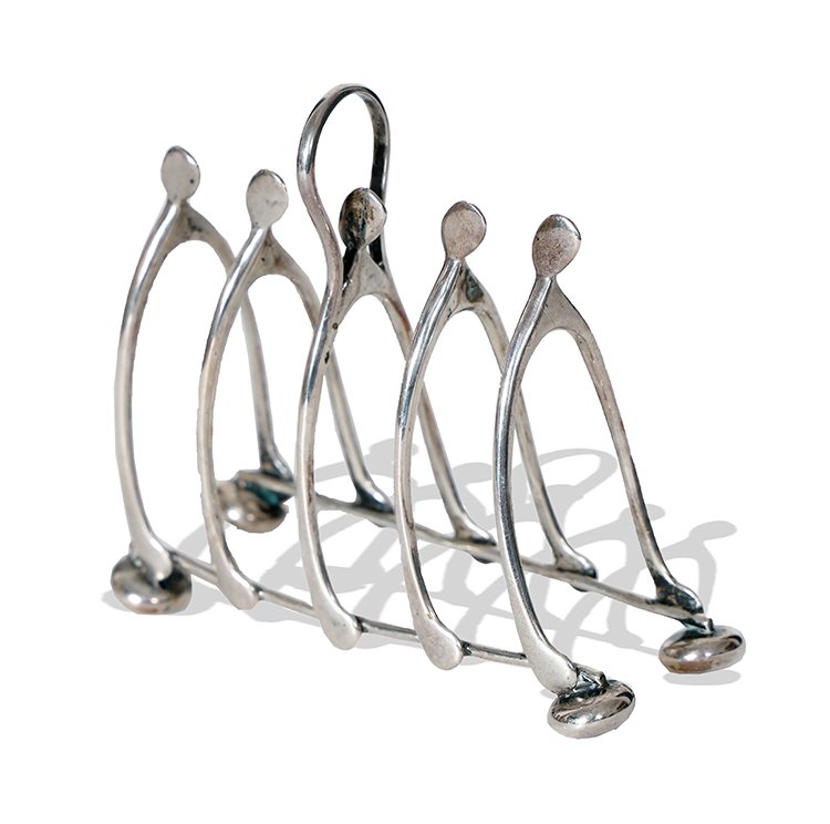 Gorham Sterling Silver Wishbone Toast Rack: Gorham Manufacturing Company (American, founded 1831) sterling silver, early 20th century, pattern A5372. A wishbone-form silver 4-piece toast rack. It is marked on the interior. Dimensions: 4 1/2 inc