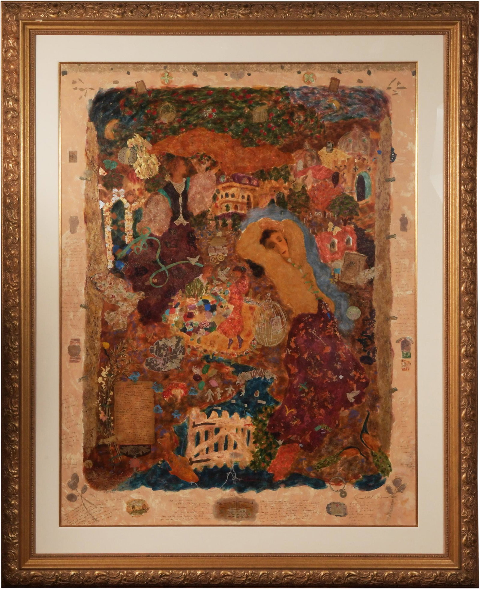 Roy Fairchild-Woodward Serigraph 'Cradle Song': Roy Fairchild-Woodward (British, born 1953) serigraph on paper, 152/465. It depicts several women in various scenes, surrounded by song lyrics. It is signed in the lower right corner. The verso featur
