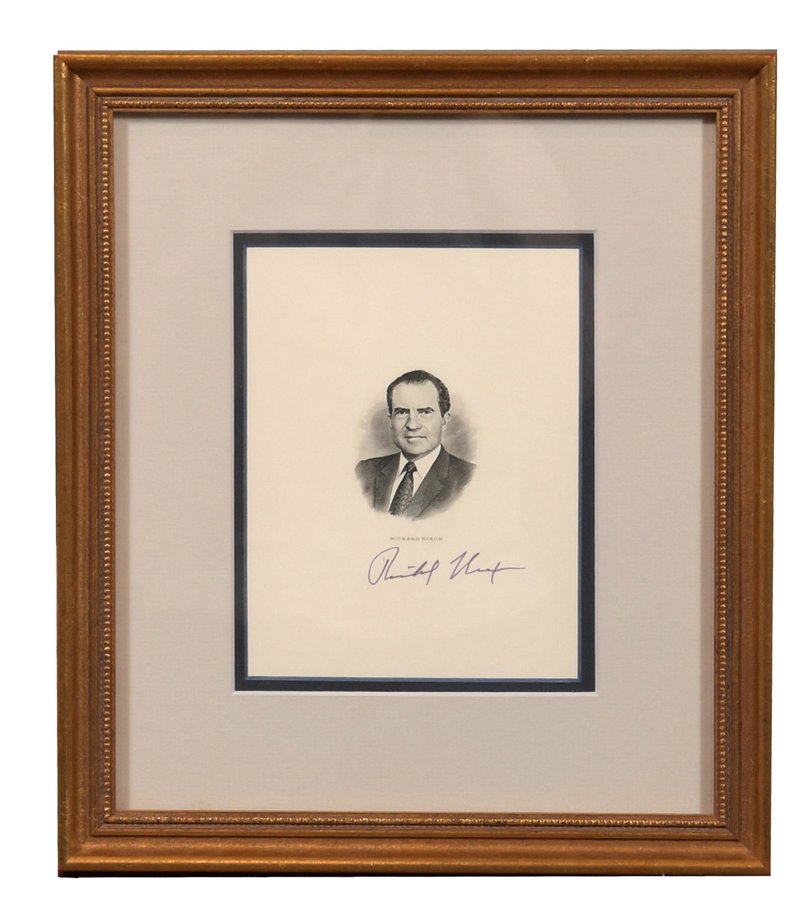 Richard M. Nixon Signed Portrait Engraving: Richard M. Nixon (1913-1994) autographed engraving. Comes with certificate from Kenneth W. Rendell Gallery. Dimensions are: Sight, 6 1/2 inches X 5 inches; 16.5 cm X 12.7 cm. Overall, 12 1/4 inches X 