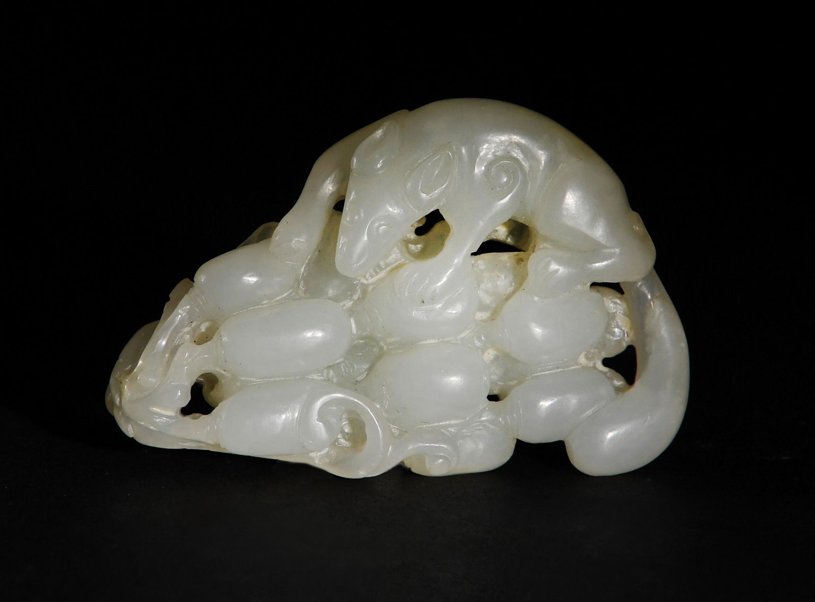 Chinese White Jade Toggle with Squirrel, 18th Century (1 of 3)