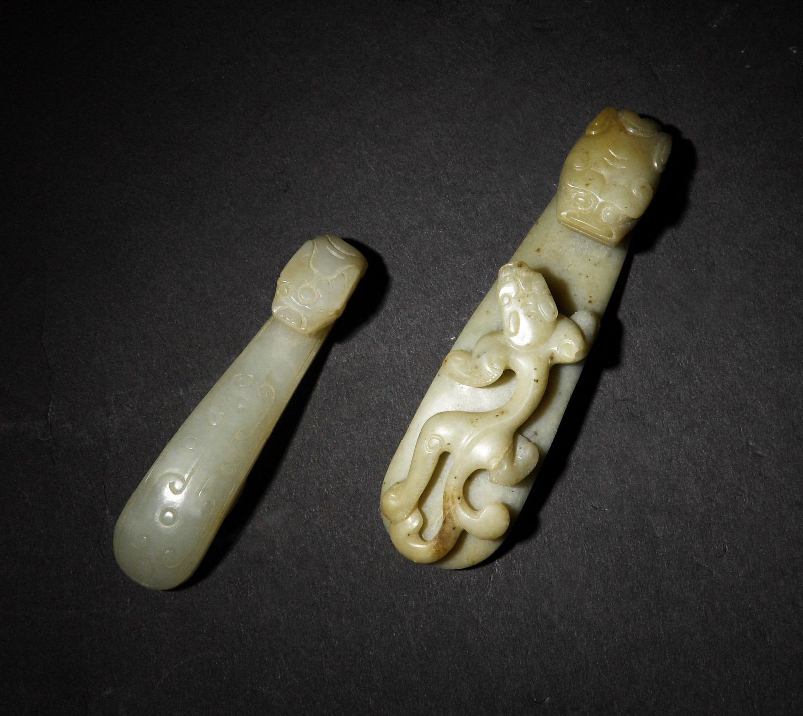 Two Chinese Jade Dragon Hooks, Ming and Qing Dynasty (1 of 5)