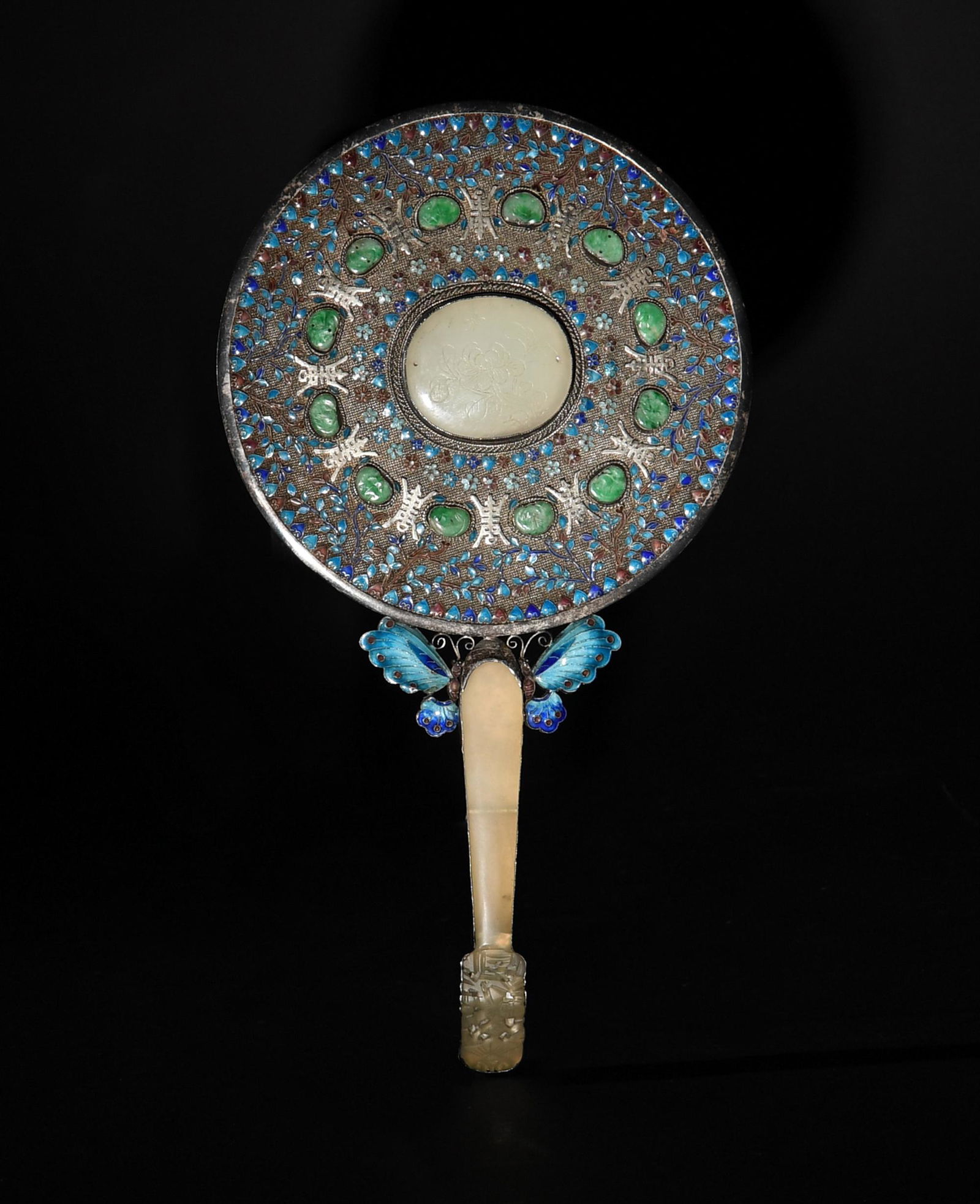 Chinese Enamelled Hand Mirror with Jade, Republic (1 of 5)