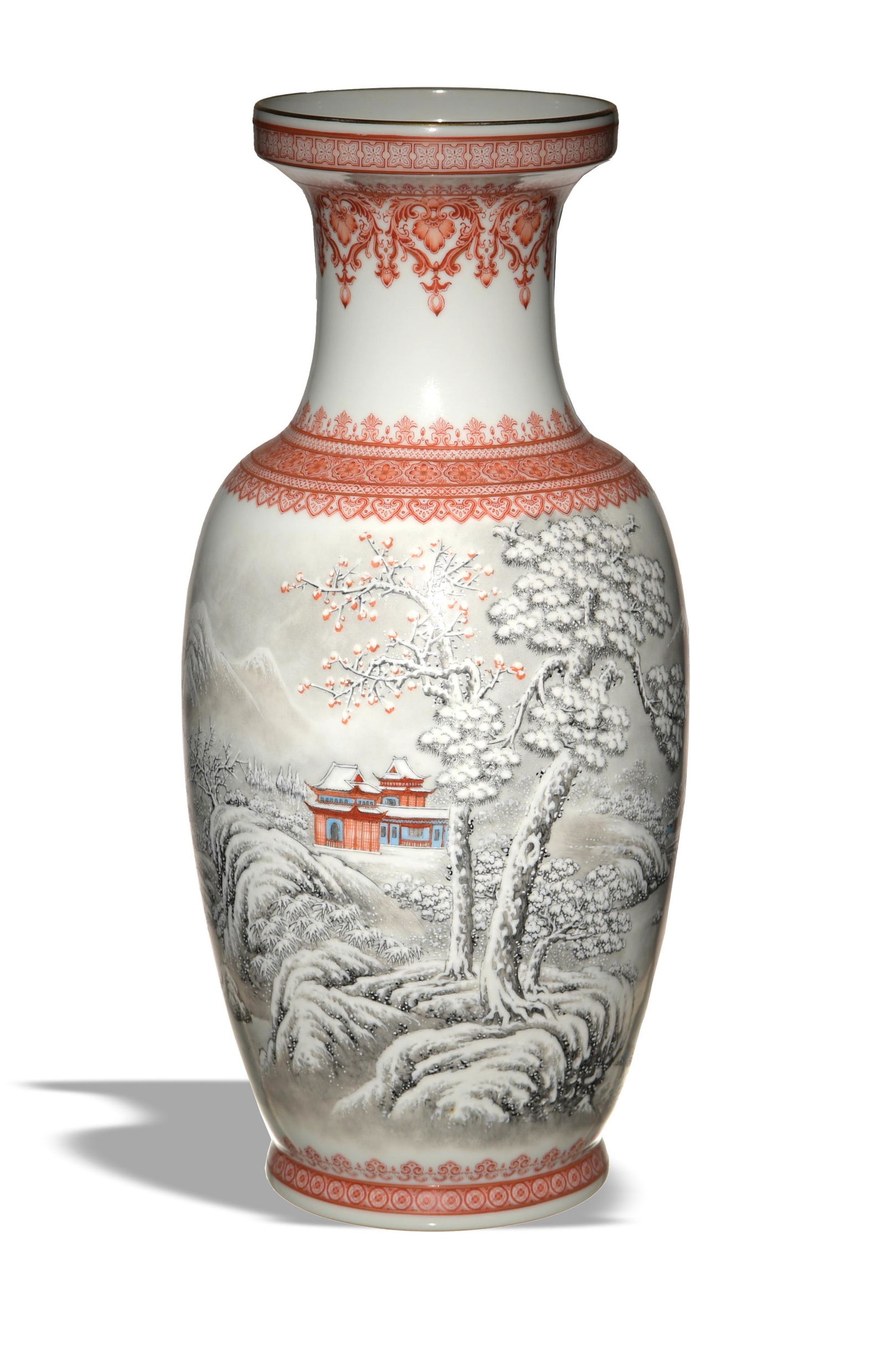 Chinese Famille Rose Snow Scene Vase, 1960s (1 of 8)