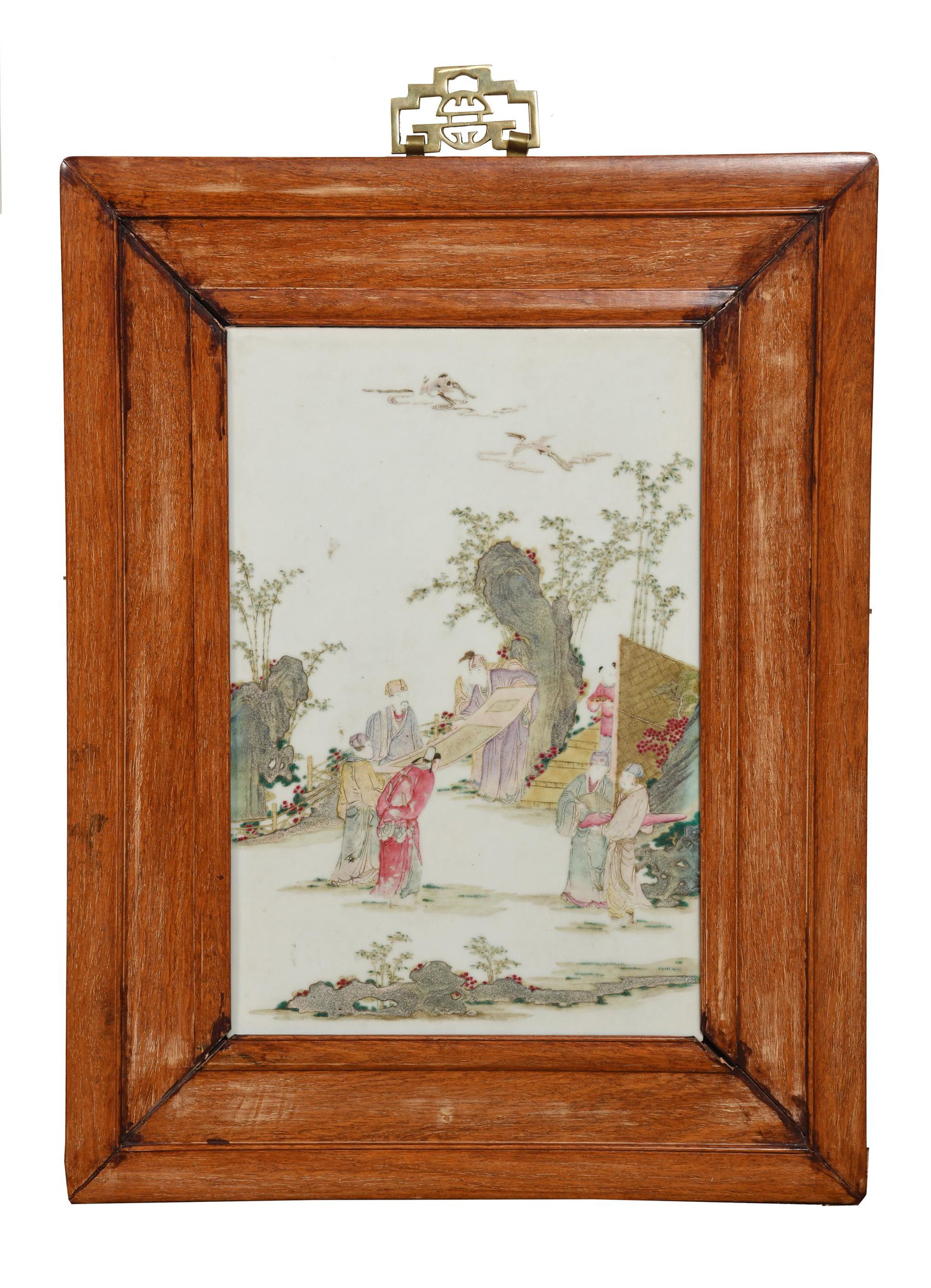 Chinese Famille Rose Plaque with Scholars, Republic (1 of 5)