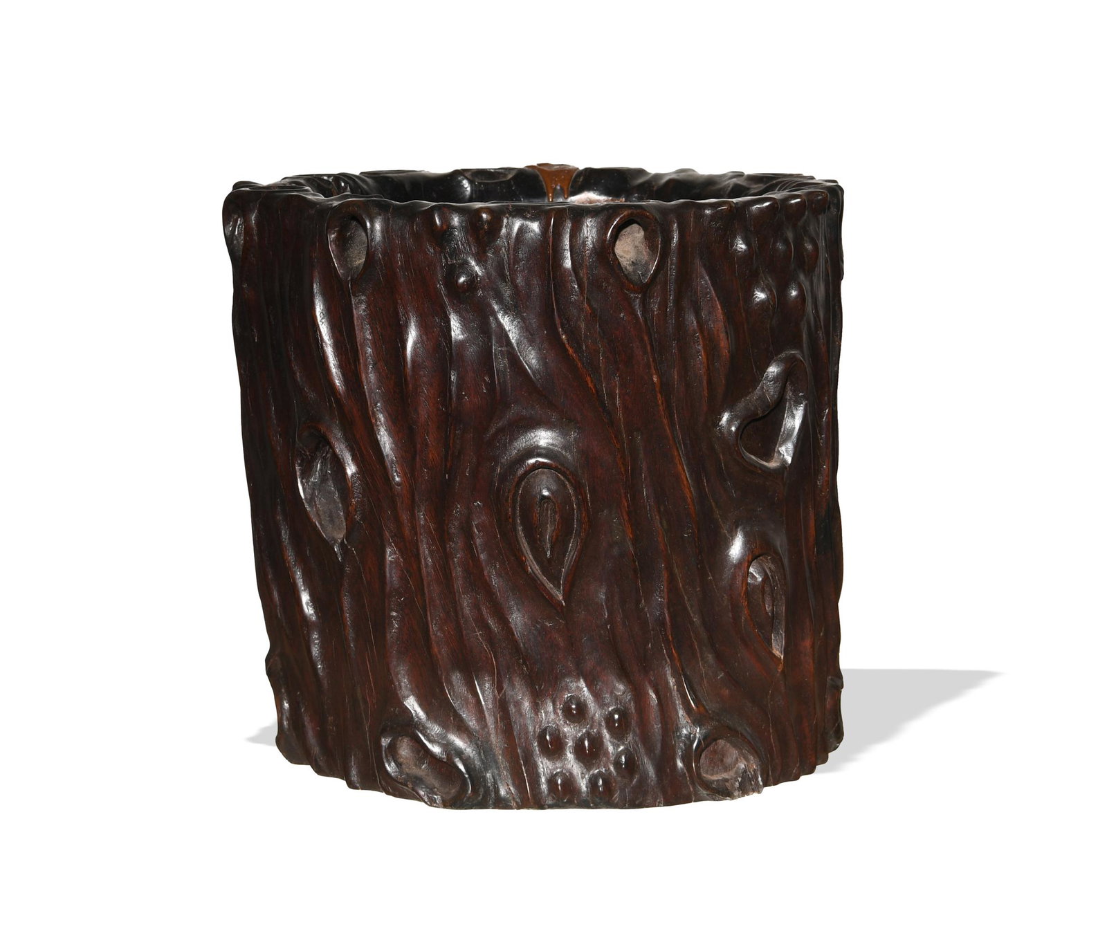 Chinese Hardwood Root-Shaped Brush Pot, 18th Century: A Chinese hardwood root-shaped brush pot dating from the 18th century. Dimensions are: 11 inches tall X 11 1/2 inches wide, 27.9 cm X 29.2 cm. All measurements are approximate. Condition: There is cra