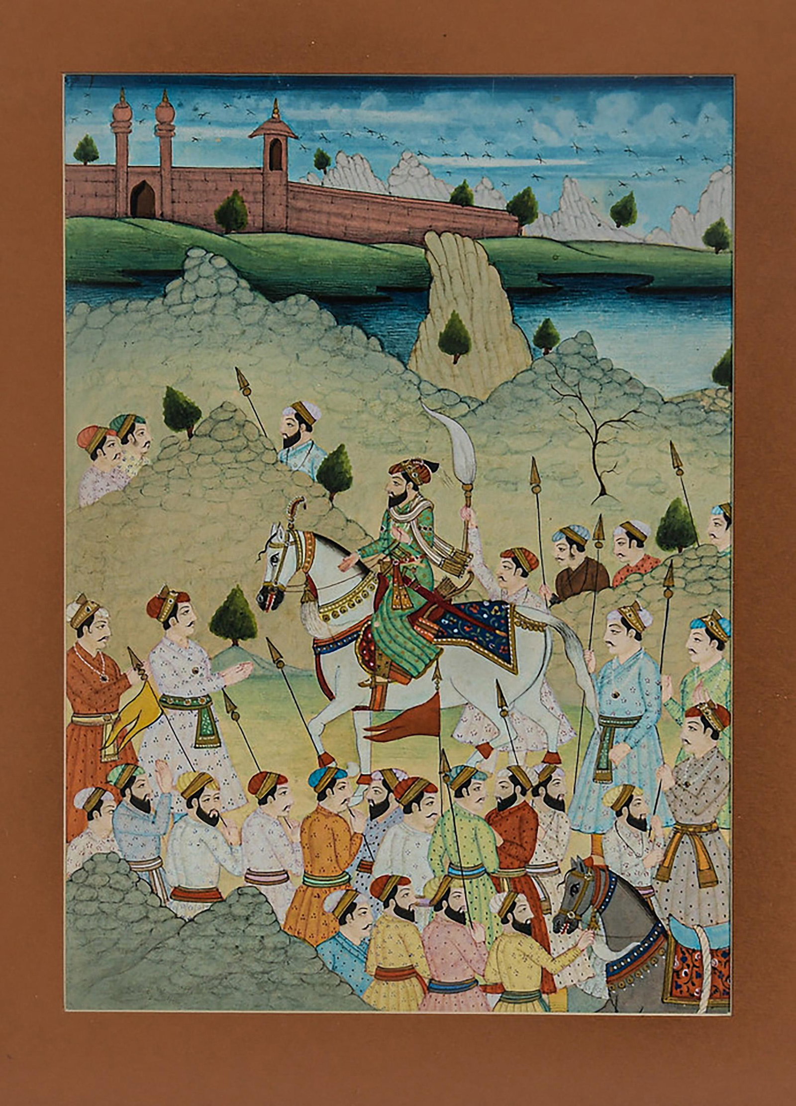 Mughal Miniature, Shah Jahan with Armed Attendants (1 of 3)
