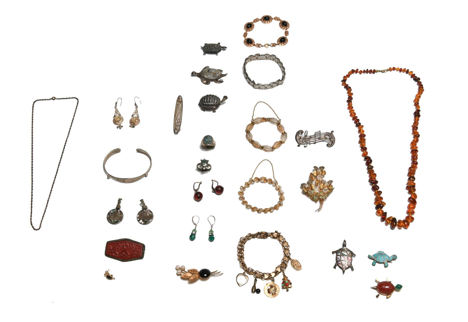 Lot of Sterling and GF Jewelry, Chinese Cinnabar etc (1 of 8)