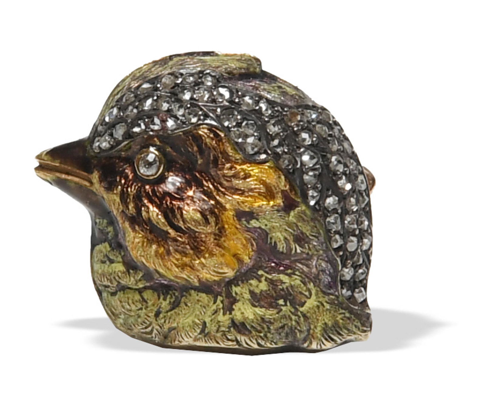 Antique 14K Gold, Diamond and Enamel Bird Head Pin (1 of 5)