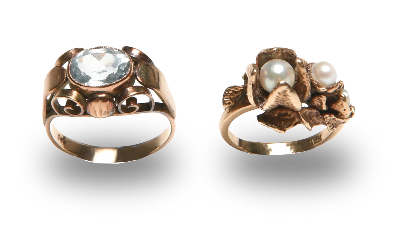 2 14K Gold Rings, Blue Topaz and Pearl (1 of 7)