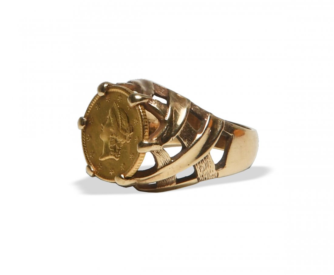 14K Gold Ring with 1853 $1 US Gold Coin Insert (1 of 6)