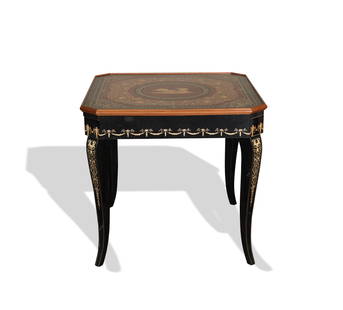 Italian Inlaid Wood Gaming Table, Renzo Romagnoli: Complete fancy inlaid gaming table by Renzo Romagnoli, Bologna, Italy. Games are: Chess, Roulette, Blackjack and Checkers. Dimensions are: 29 7/8 inches (75.9 cm) tall, 32 1/4 inches (81.9 cm) square.