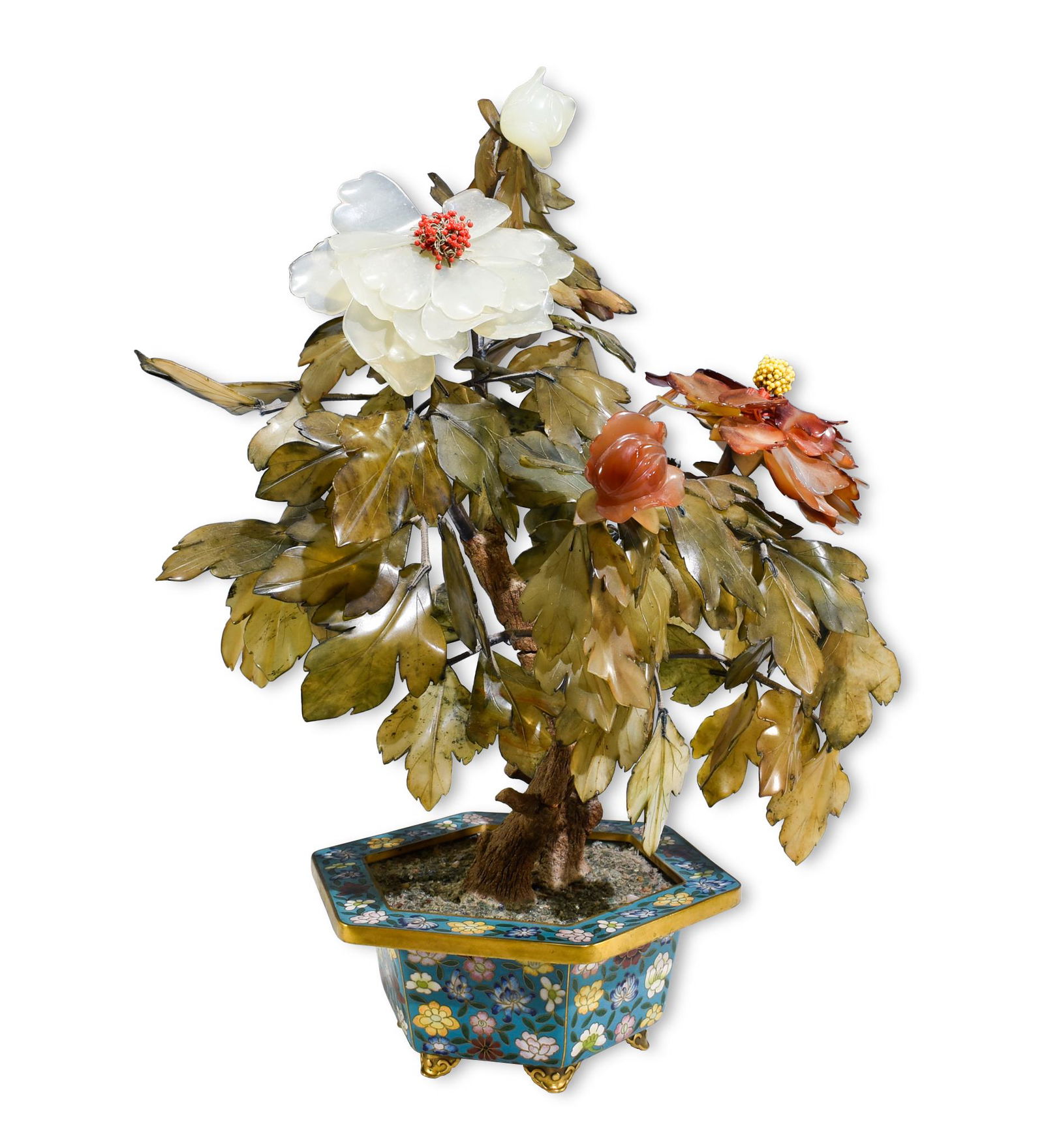 Chinese Multi-Stone Tree with Cloisonne Planter (1 of 8)