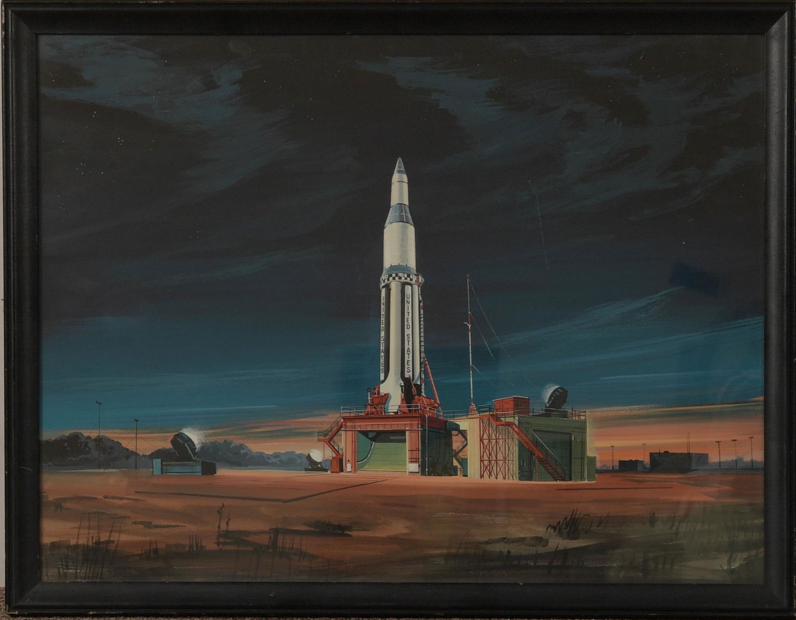 Illustration Art, Gouache of NASA Rocket on Pad, (1 of 5)