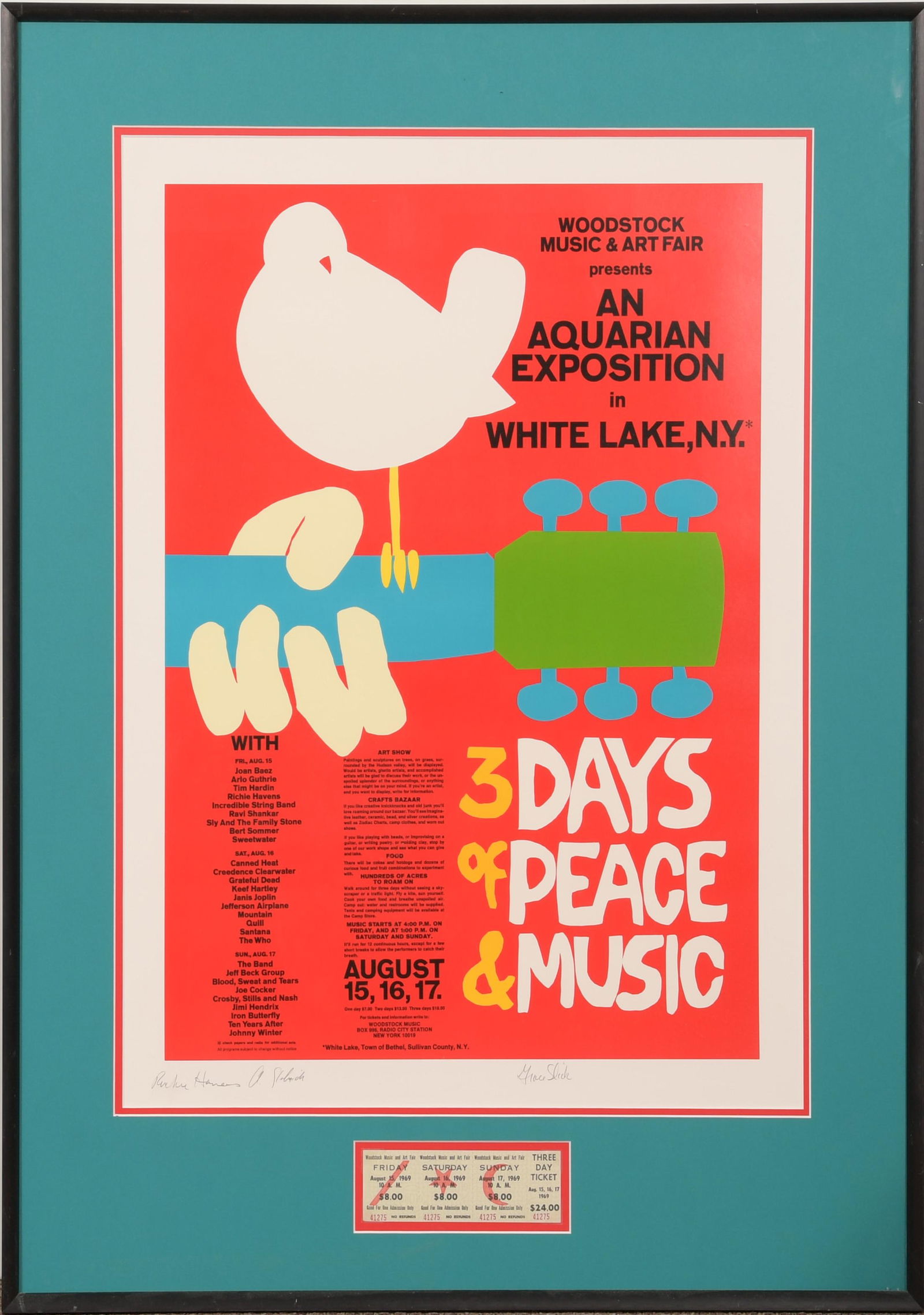 Woodstock Poster Signed with Unused Original Ticket (1 of 8)
