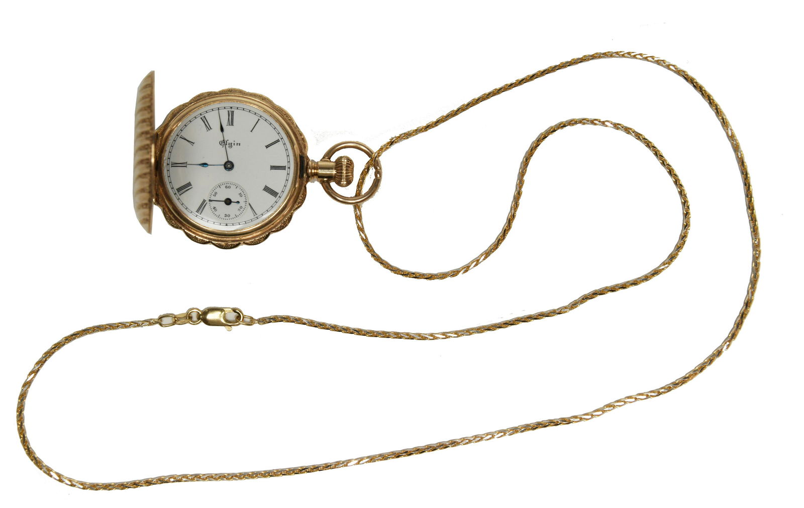 14K Gold Elgin Os Pocket Watch on 14K Gold Chain (1 of 7)