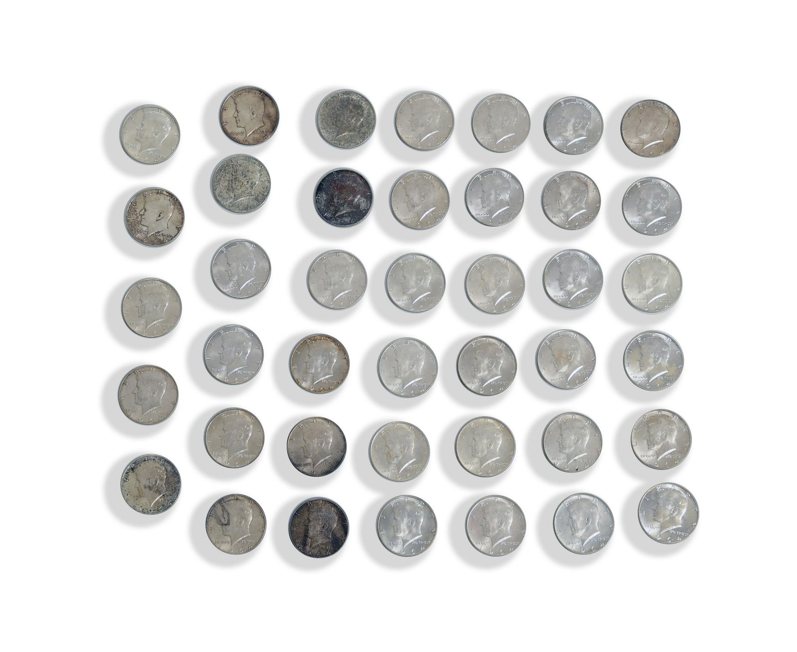 41 1964 Kennedy Half Dollars, Most with AU Detail (1 of 5)