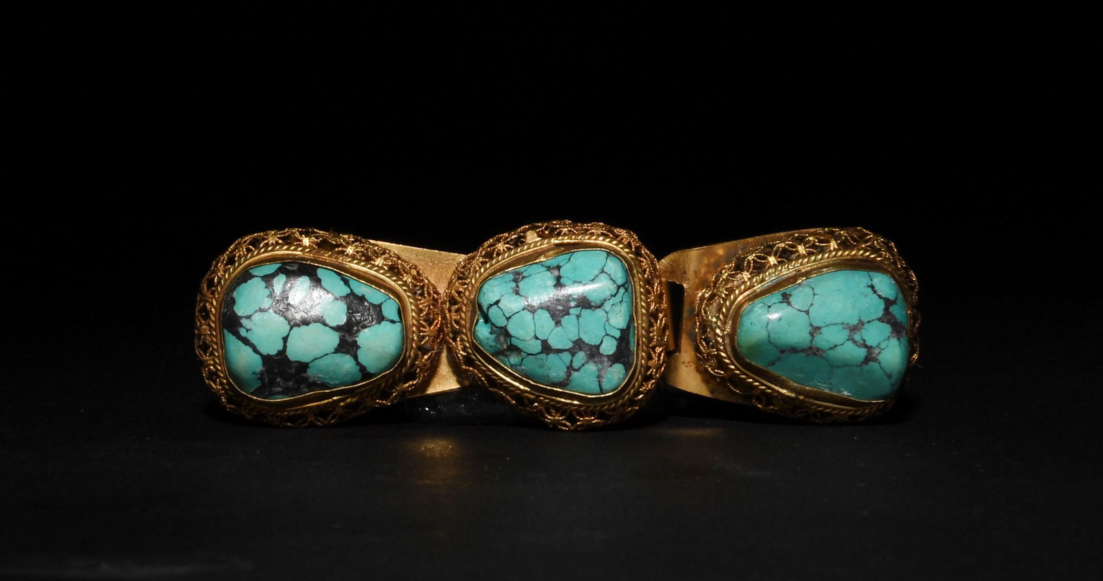 Chinese Gilt Bronze Belt Hook with Turquoise, 19th Cent (1 of 4)
