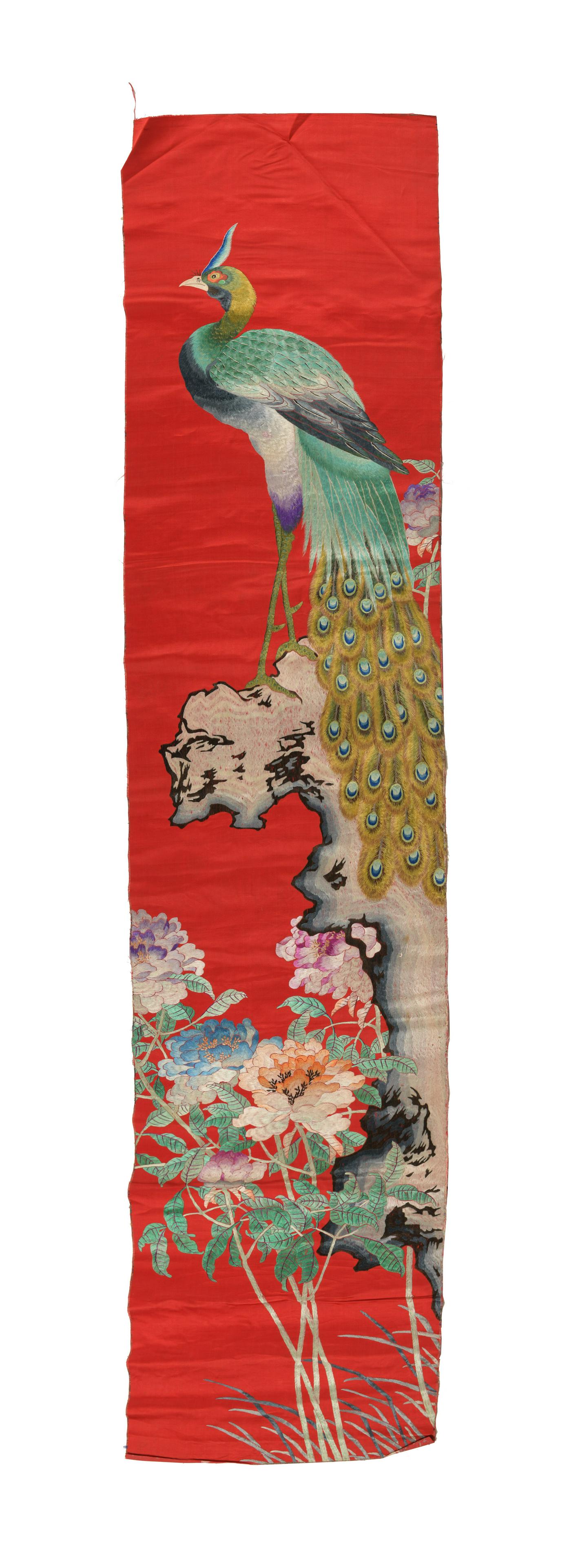 Chinese Red Silk Tapestry of a Peacock, Republic (1 of 9)