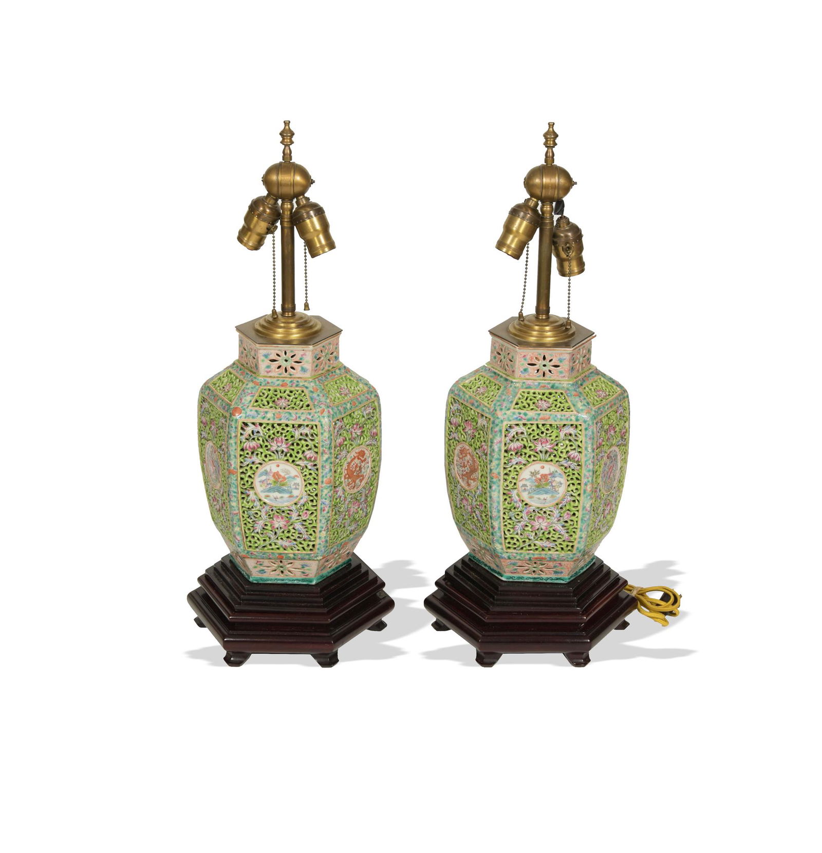 Pair of Chinese Famille Rose Lamps, Republic (1 of 9)