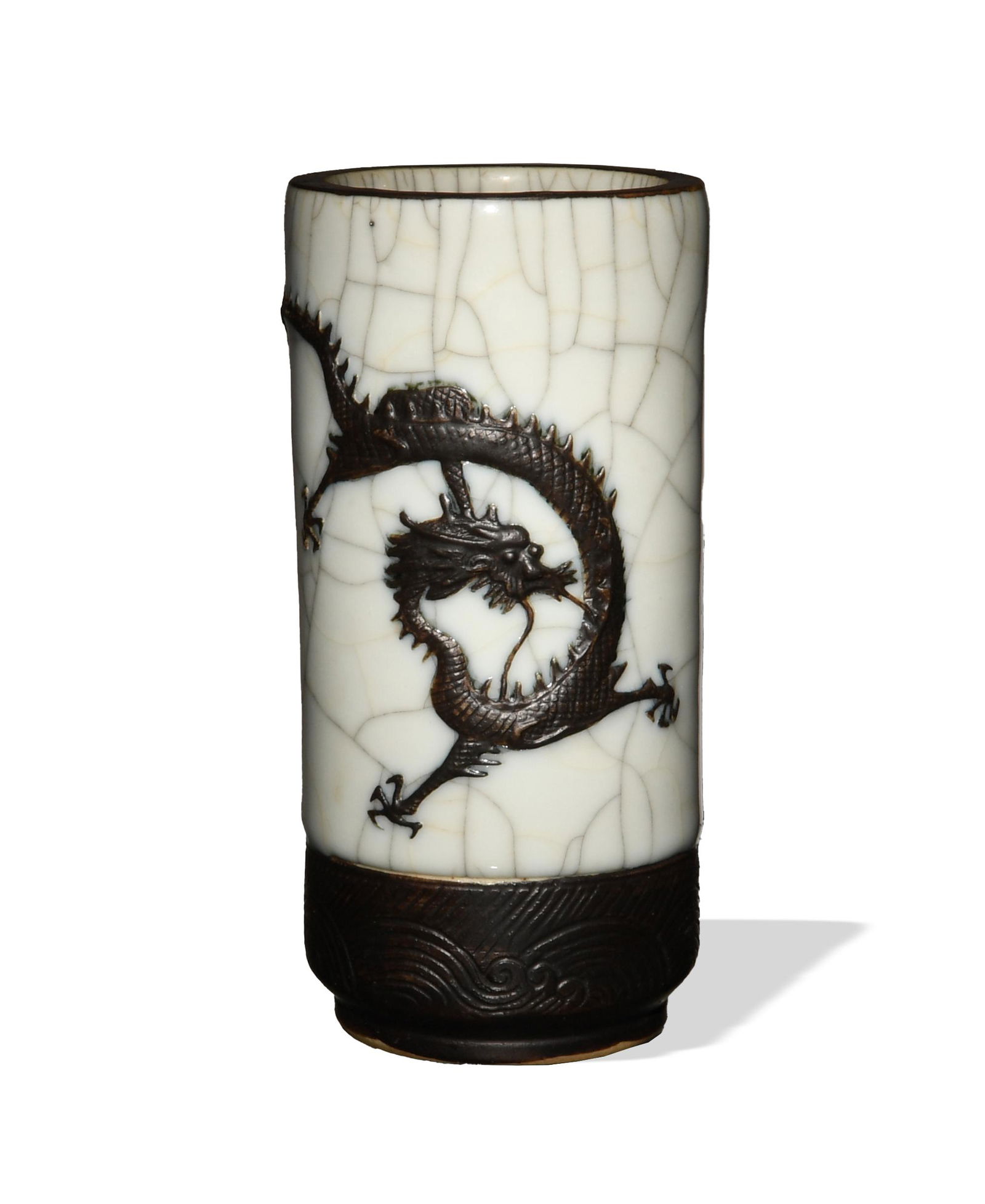 Chinese Ge Glaze Brush Pot with Dragon, 19th Century (1 of 10)