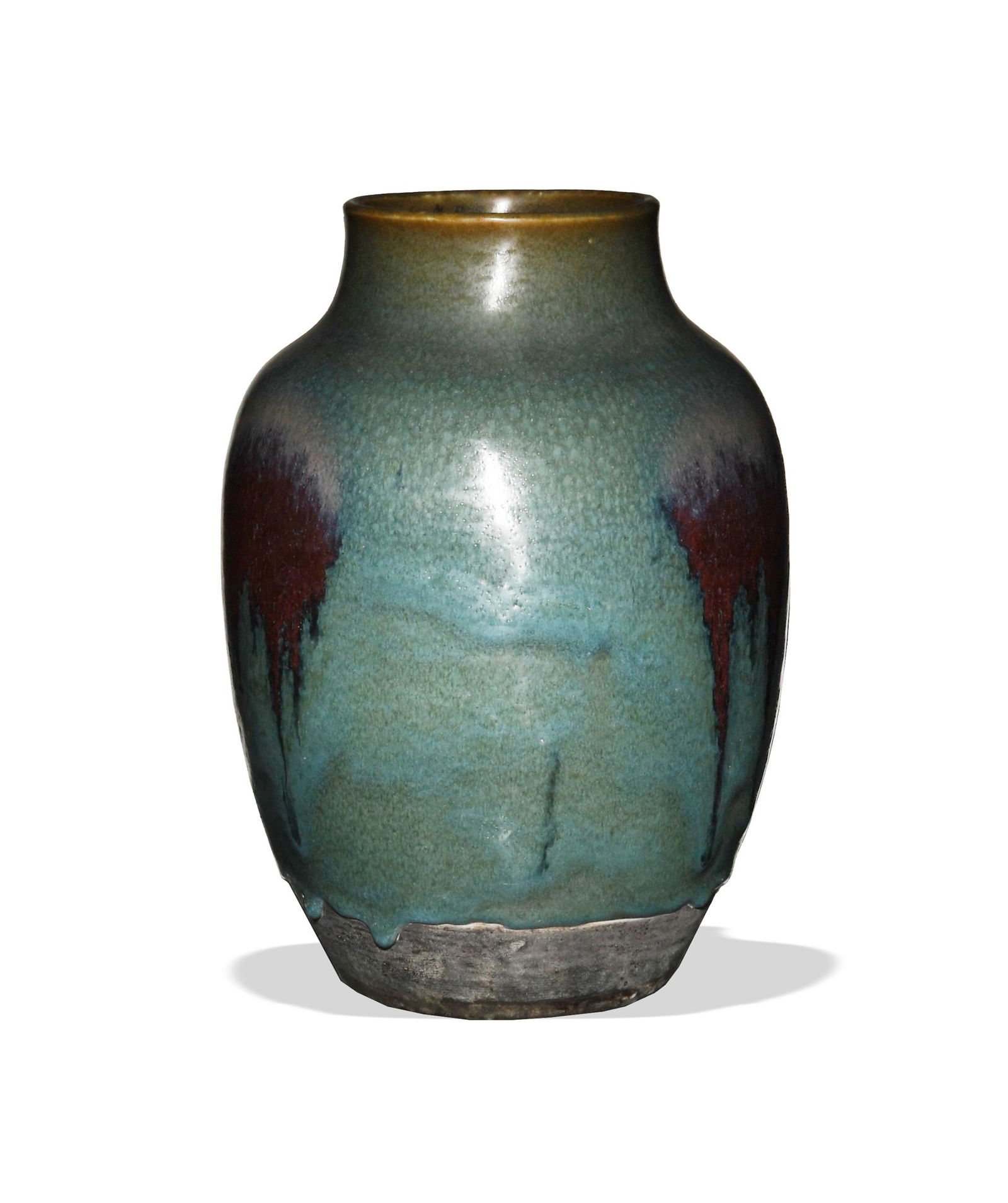 Chinese Jun Glazed Vase, 18th-19th Century: A Chinese Jun glaze vase dating from the 18th to 19th century. Dimensions are: 12 1/4 inches tall X 8 1/2 inches wide, 31.1 cm X 21.6 cm. All measurements are approximate. Condition: It is in overall