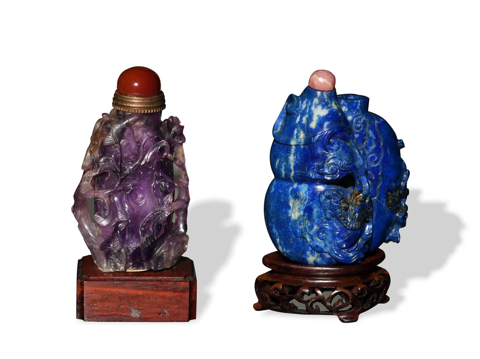 Chinese Crystal and Lapis Lazuli Snuff Bottles, 20th C. (1 of 8)