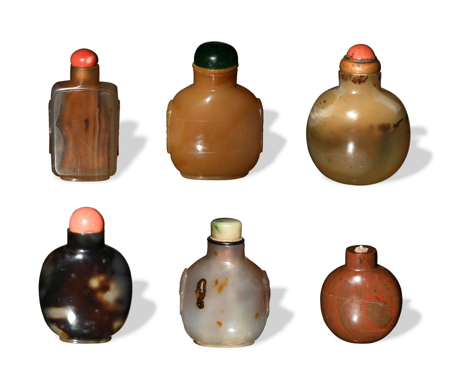 Group of 6 Chinese Stone Snuff Bottles, 19th Century (1 of 7)