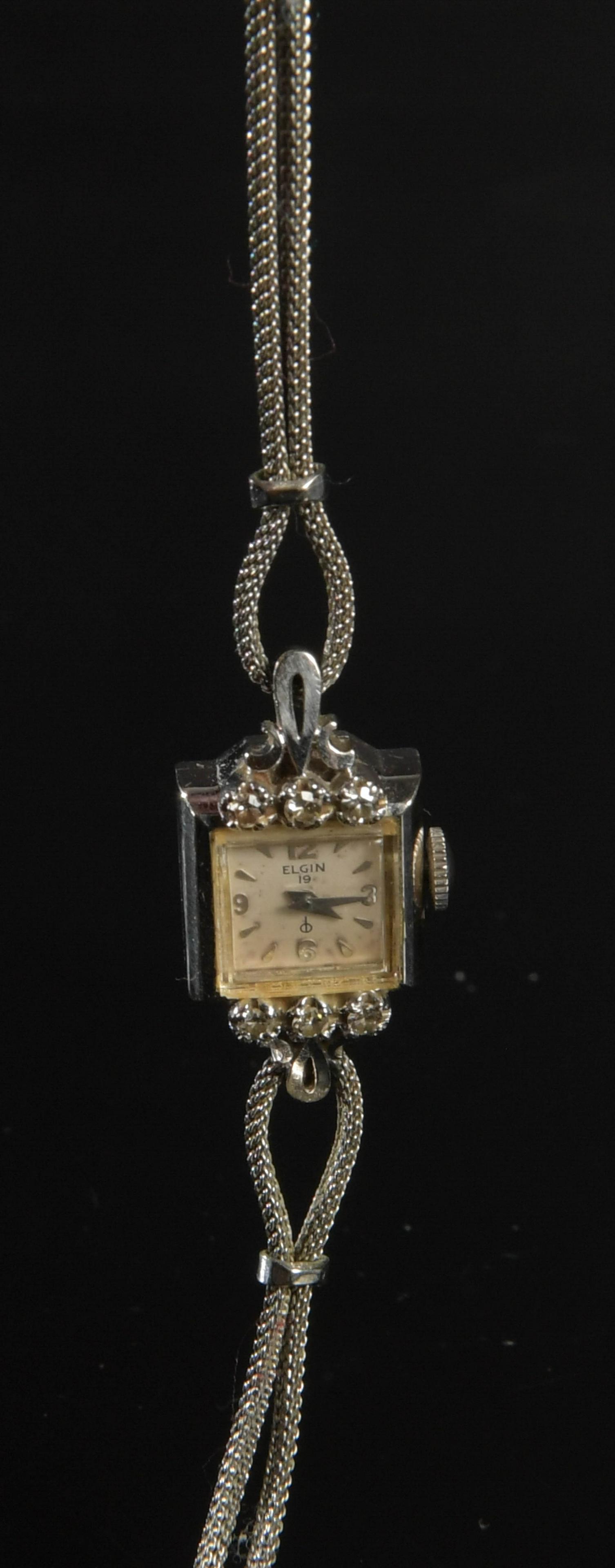 Elgin 14K WG Ladies Diamond Set Wrist Watch (1 of 5)