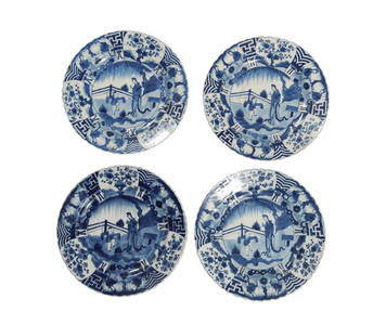 4 Blue and White Chinese Plates, Kangxi