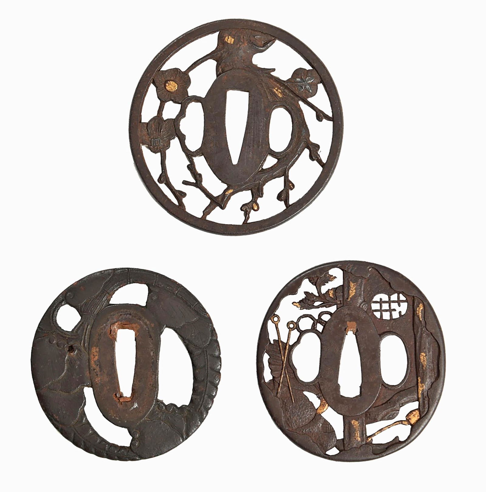 3 Japanese Openwork Iron and Mixed Metal Tsuba (1 of 8)