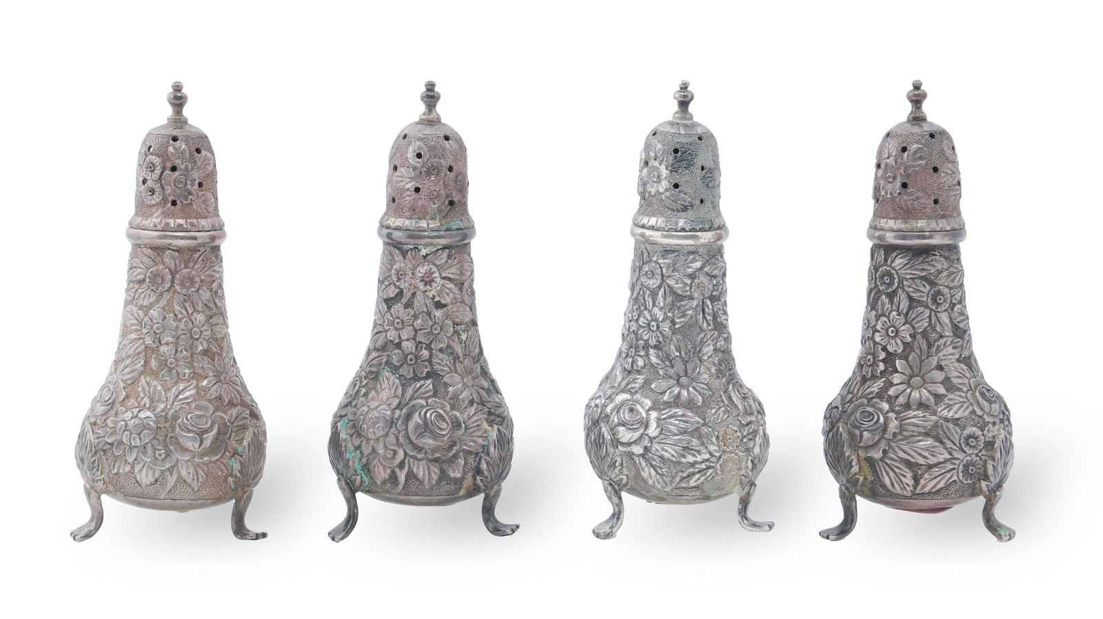 4 Chinese Export Sterling Repousse Shakers (1 of 8)