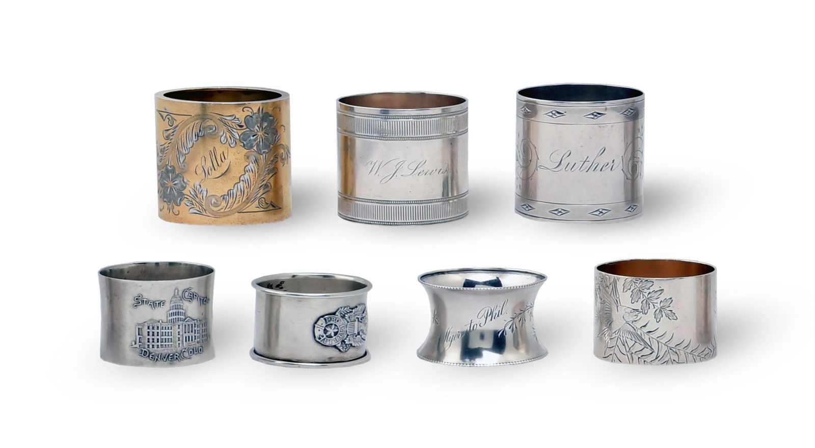 7 Fancy Sterling Silver Napkin Rings (1 of 9)