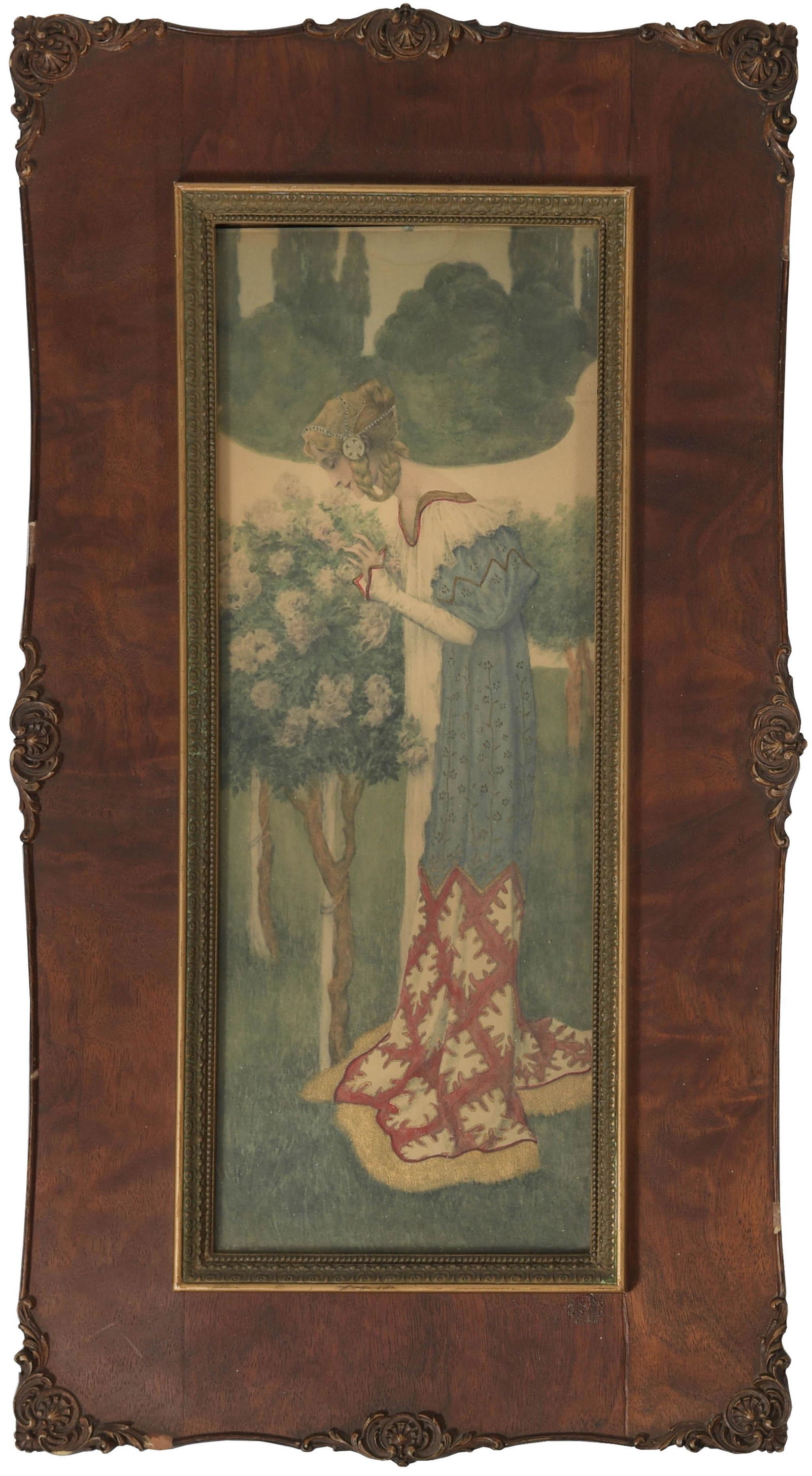 Art Nouveau Painting by Heinrich Lefler: A mixed media painting by Heinrich Lefler (b.1863, d. 1919). Lefler was a Austrian painter and graphic designer from Vienna, Austria who was also noted for his costume designs for the stage. The paint