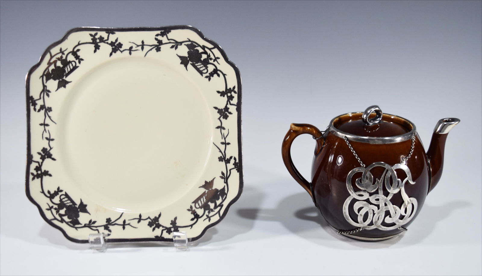 2 Sterling Silver over Brown Glazed Lenox Teapot (1 of 6)