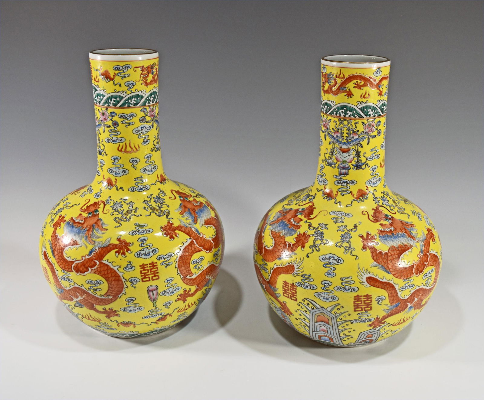 Pair of Chinese Yellow Ground Vases, 20th Century (1 of 6)