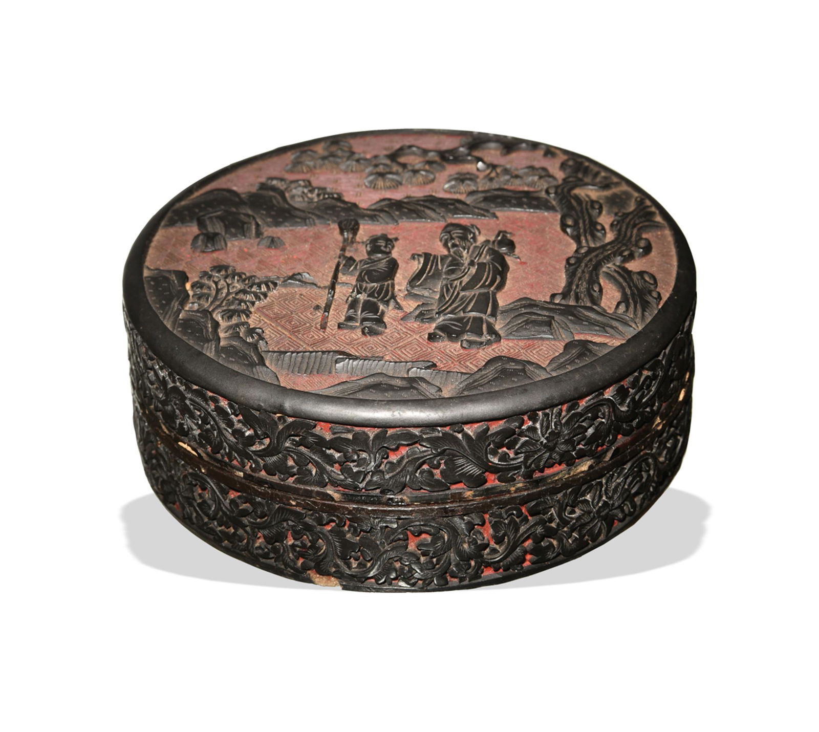 Chinese Carved Black Cinnabar Box, 19th Century (1 of 6)