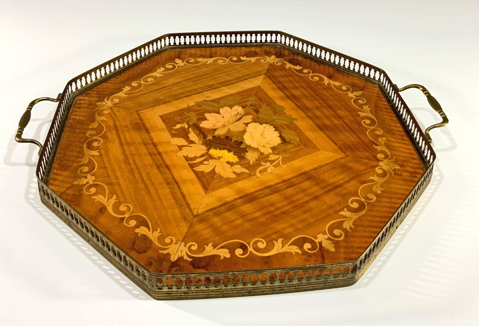 Italian Marquetry and Brass Serving Tray (1 of 3)