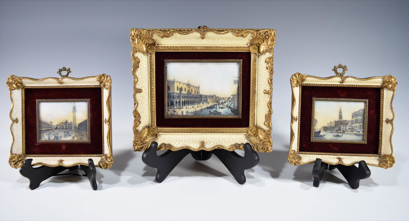 3 Venetian Miniature Paintings Signed Silver (1 of 6)