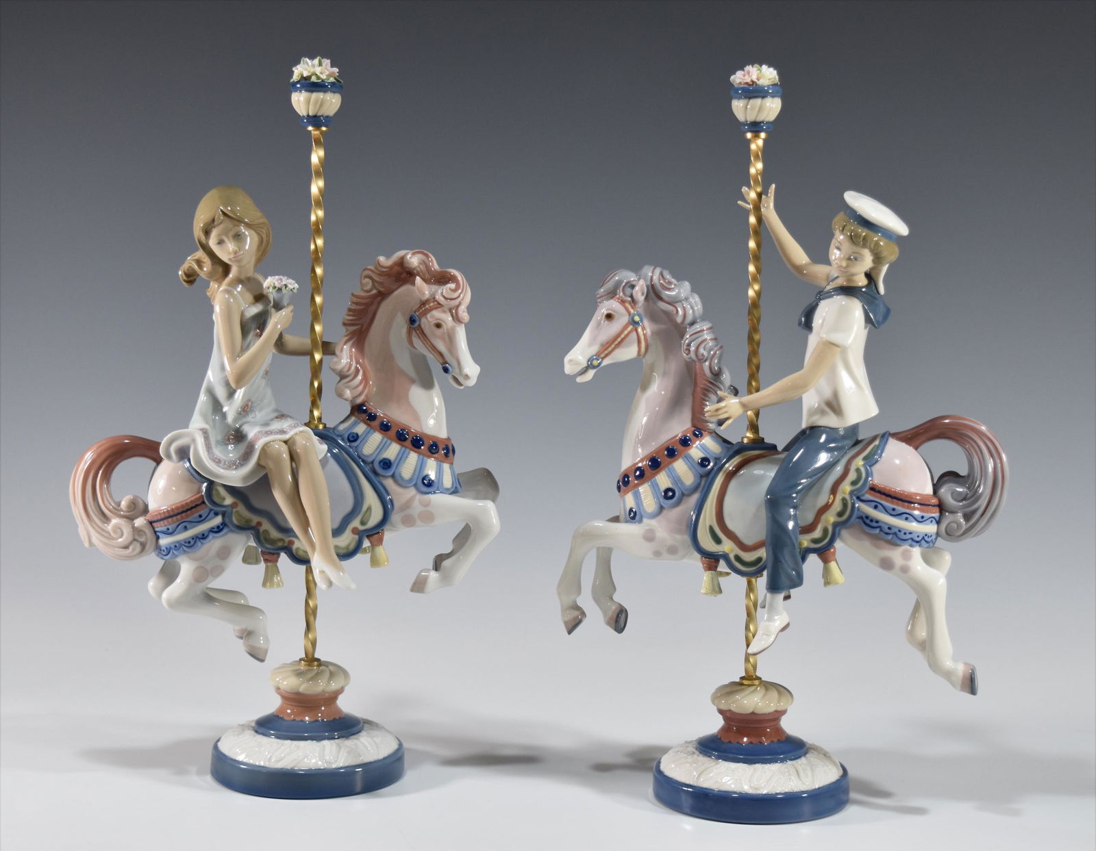 Pair of Lladro Carousel Figures, Boy and Girl (1 of 6)