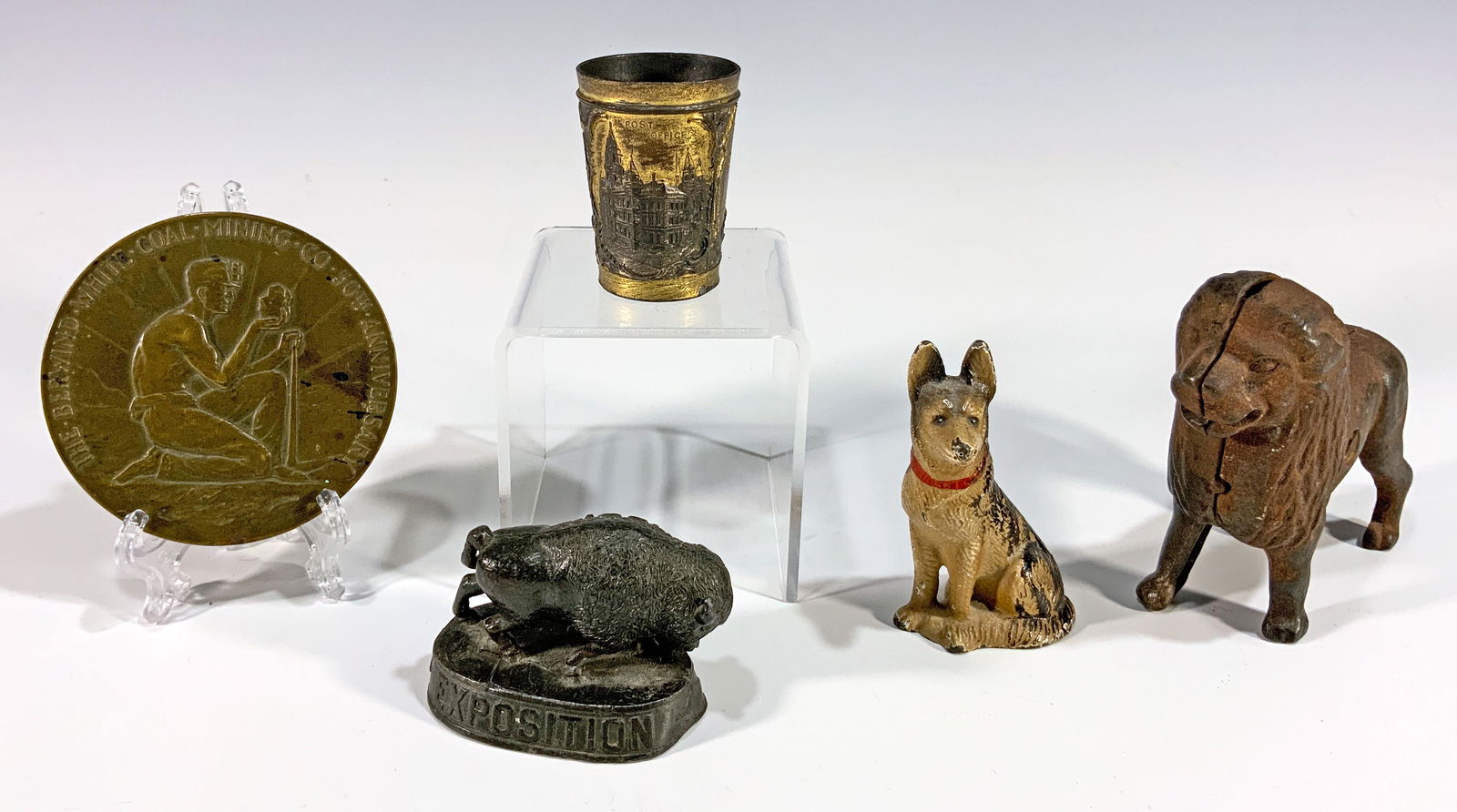 5 Piece Lot Inc. Tiffany Bronze Medal, Hubley Bank (1 of 10)