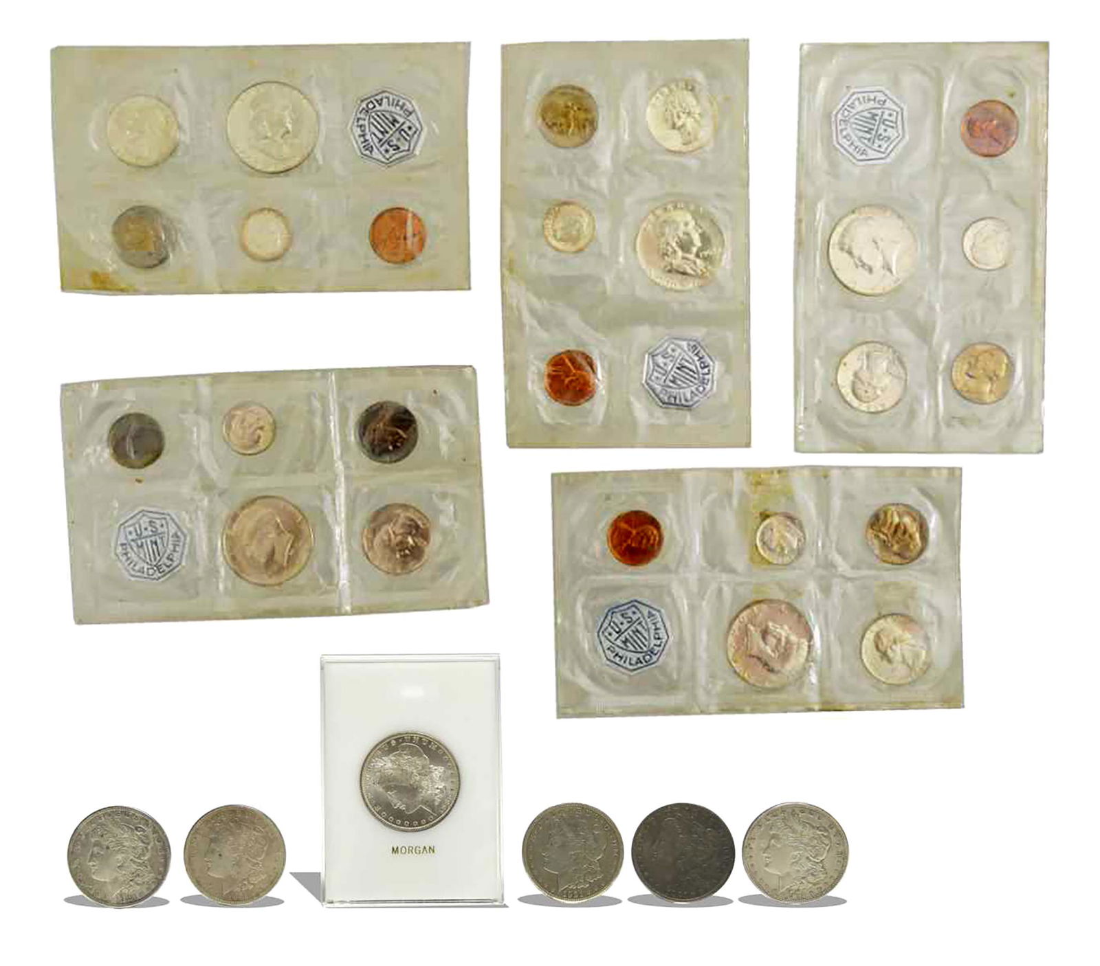 1963 and 1964 US Mint Sets, 6 Morgan Silver Dollars (1 of 5)