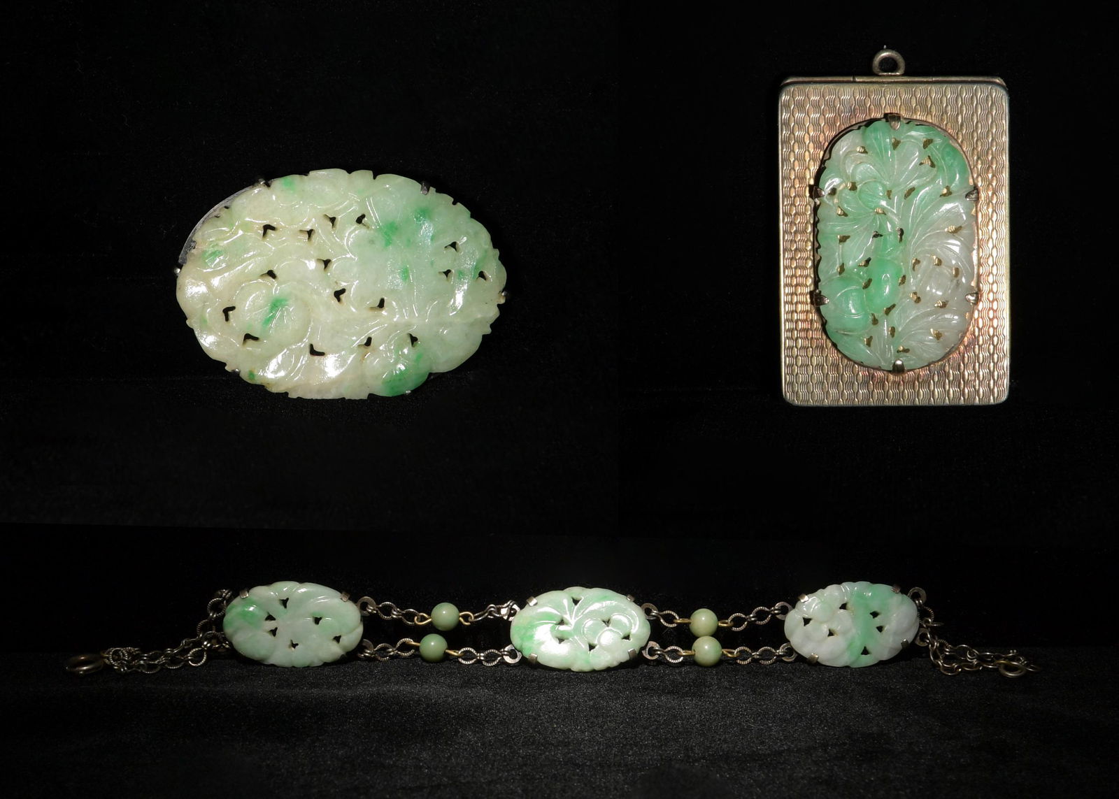 Group of 3 Pierced Jadeite Jewelry Pieces, 19th Century (1 of 4)