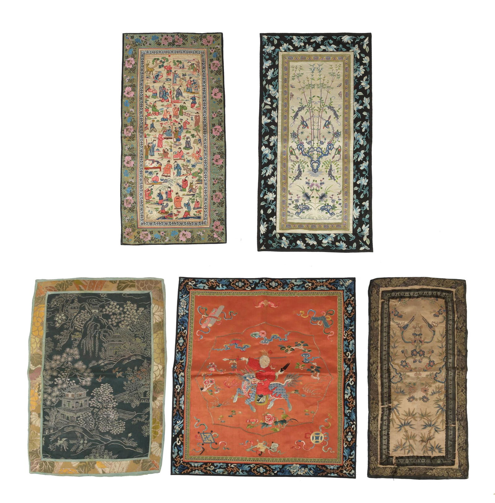 Group of 5 Chinese Embroideries, 19th Century (1 of 12)