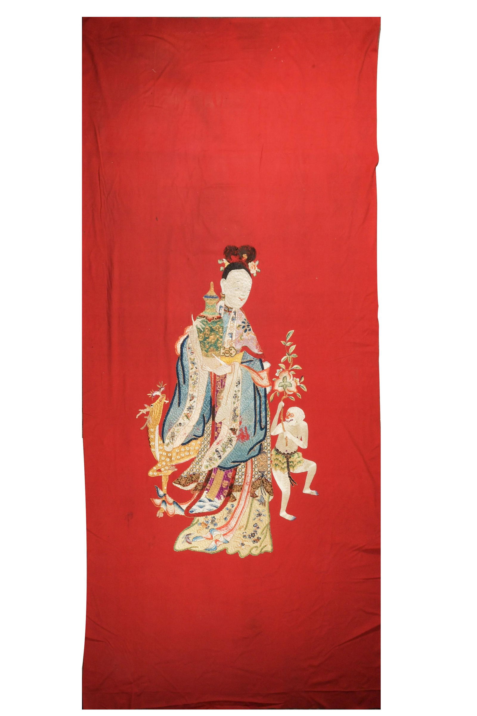 Chinese Red Ground Embroidery, Late 19th Century (1 of 11)