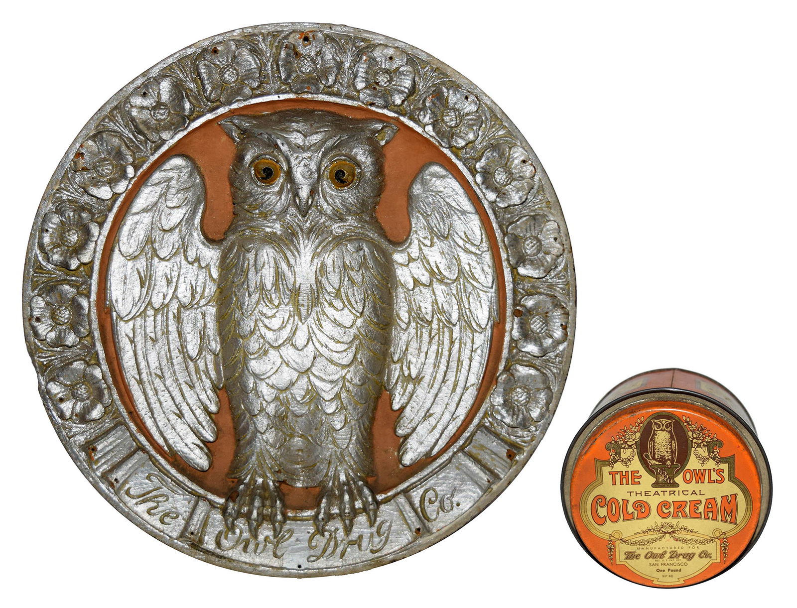 Early Owl Drug Co. Plaster Store Sign and Store Tin (1 of 10)