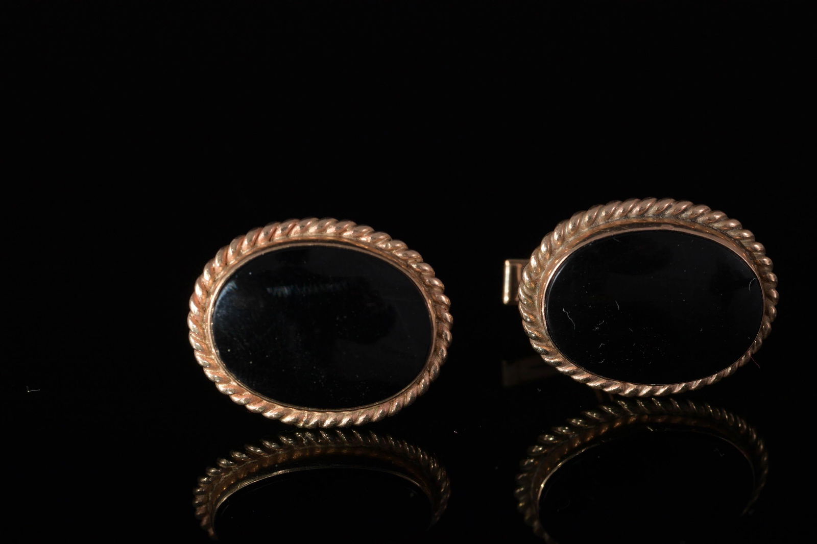Pair of Lucien Piccard 14K Gold and Onyx Cufflinks (1 of 5)