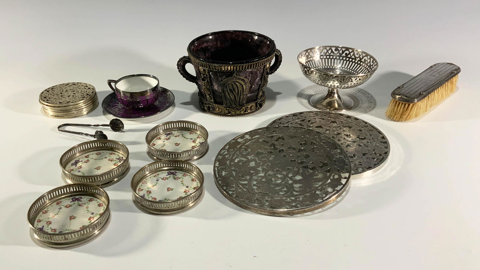 18 Sterling, Porcelain and Glass Coasters and Trivets (1 of 9)